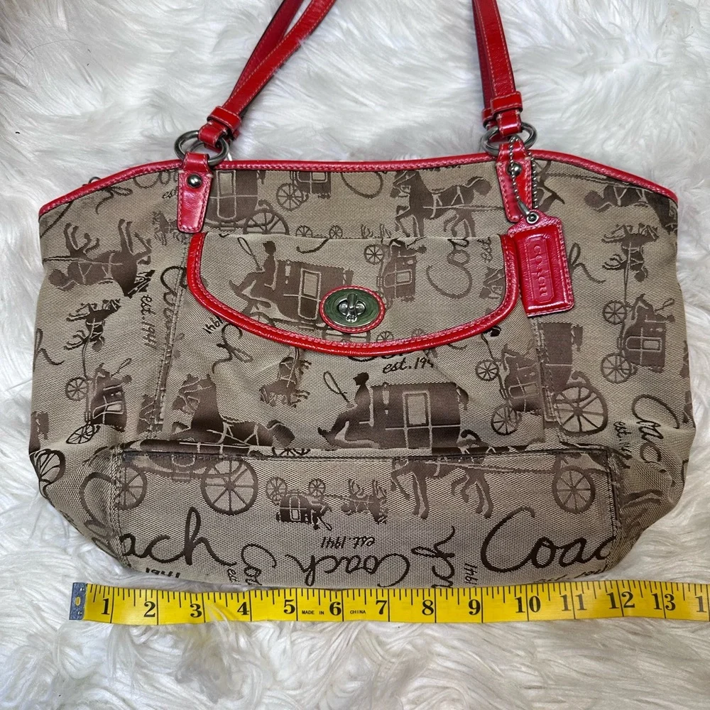 Coach Red and Brown Shoulder Bag with‎ horse and carriage Design vintage coach